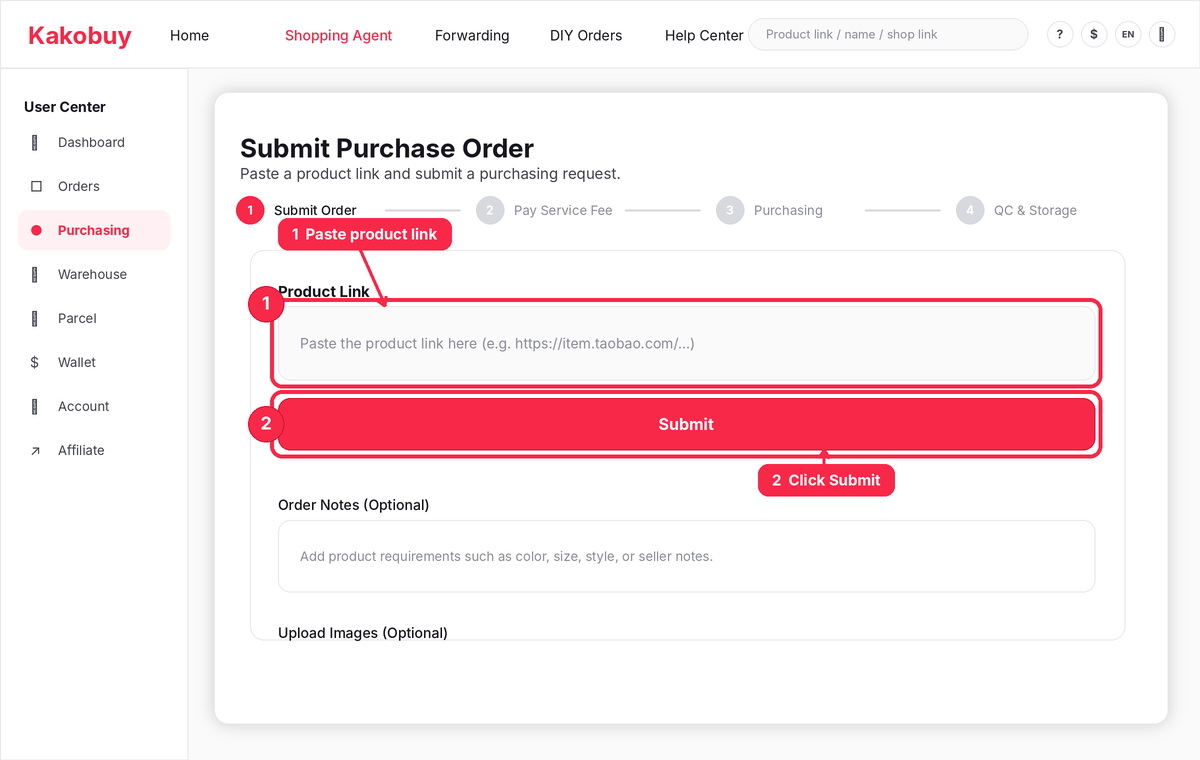 Which platforms can Kakobuy buy from? — Kakobuy reference screenshot